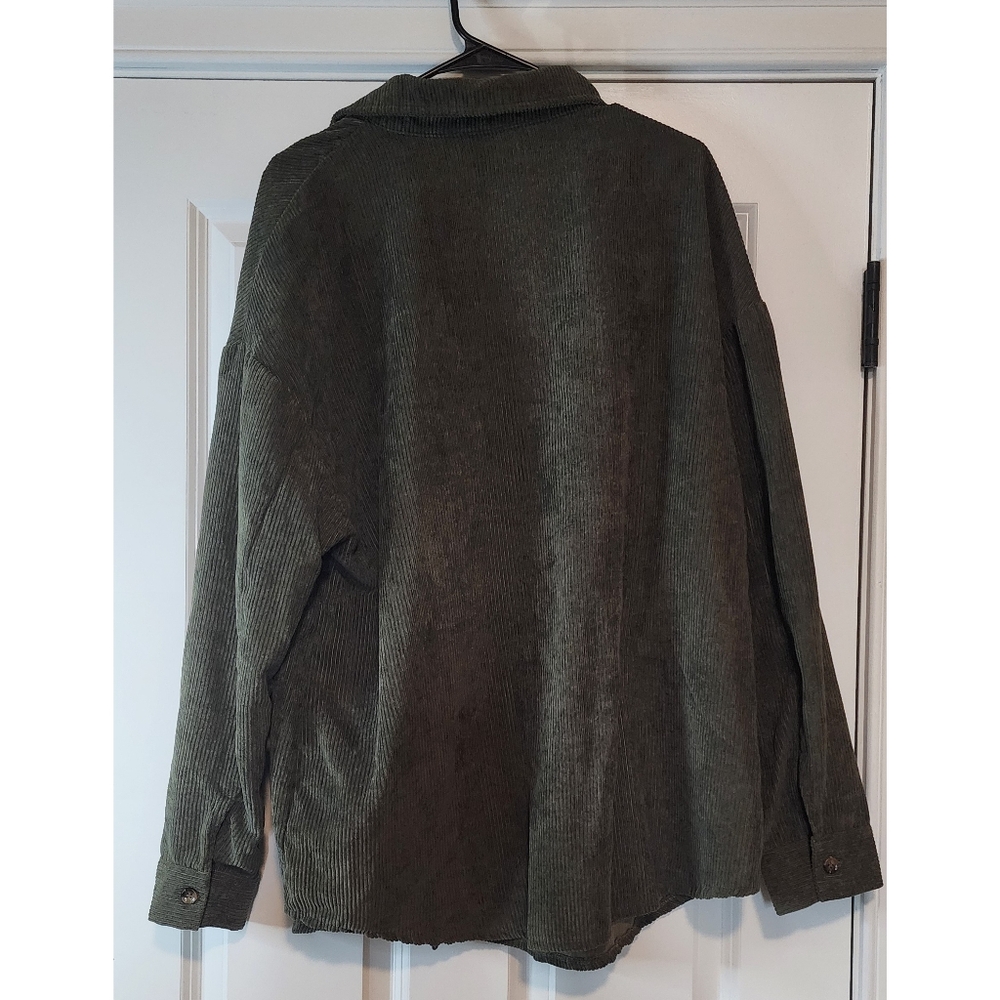 Olive Green Corduroy Shacket - Picture 2 of 3